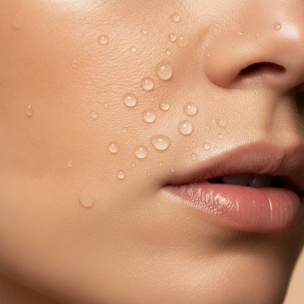 Glowing morning skin close-up